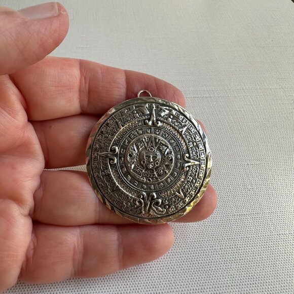 Mexican Sterling Aztec Calendar Pendant - Picture 10 of 10